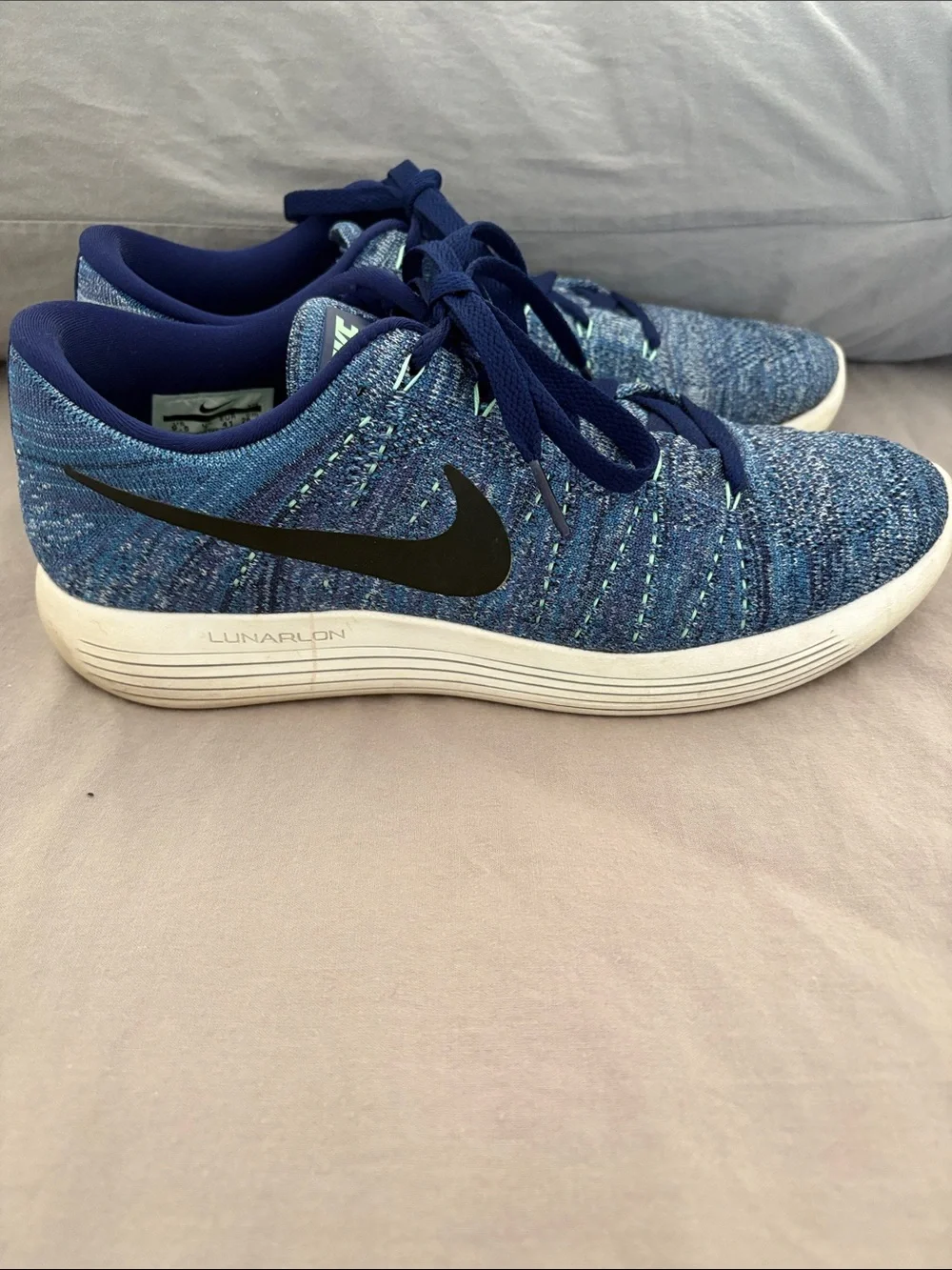 Nike Blue Lunarepic Flyknit Sneakers with Black Swoosh